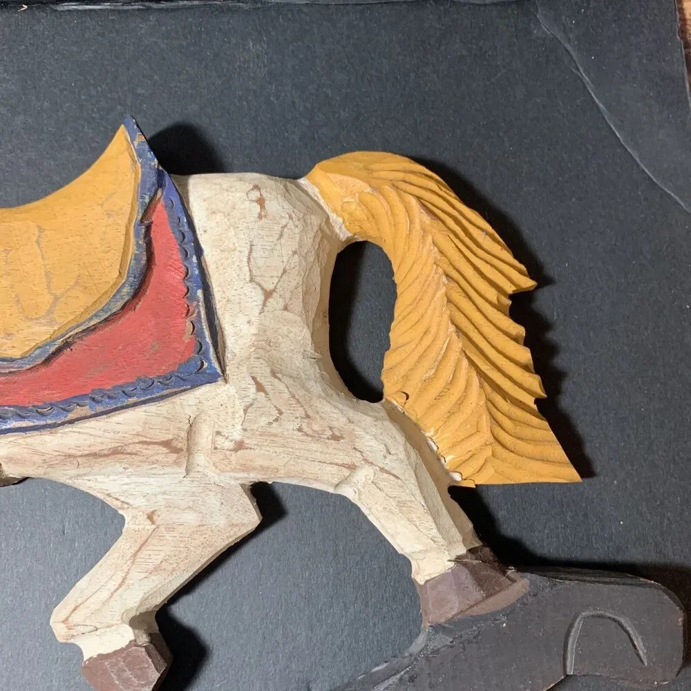 Antique Wooden Rocking Horse Wall Plaque Hanging Wood Picture Décor Nursery Deco
